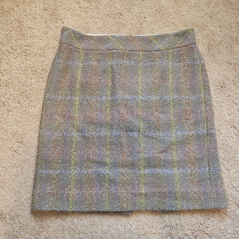 J.Crew 100% Wool Pencil Skirt Purple Green Plaid Tweed Fully Lined Size 12 - Picture 3 of 8